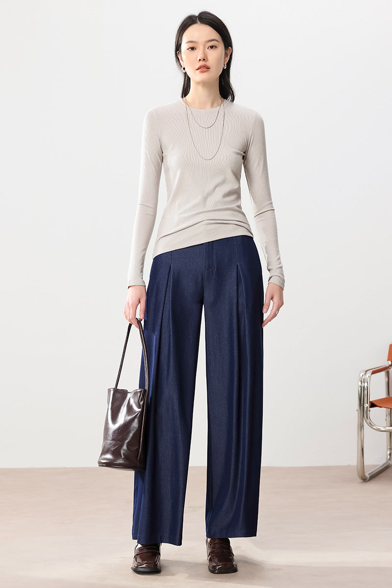 Damen Feines Ripp-Langarmshirt mit Rollkragen und Volantkanten Nord Taschen