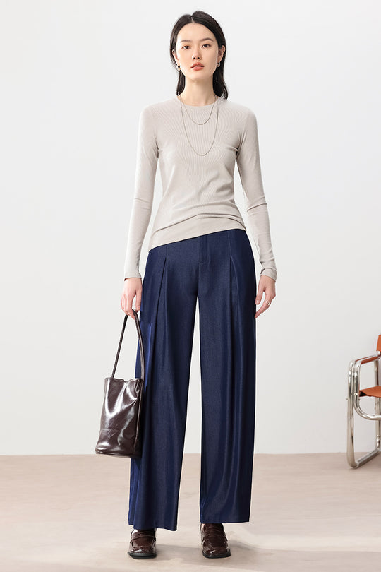 Damen Feines Ripp-Langarmshirt mit Rollkragen und Volantkanten Nord Taschen
