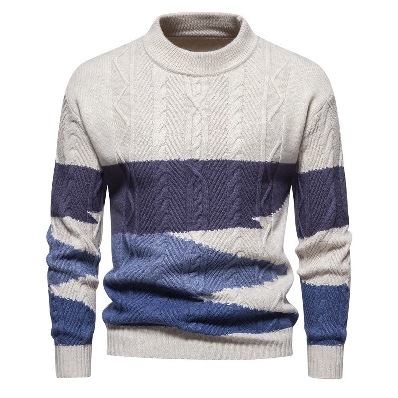 Herren Strukturiertes Colorblock Zopfstrick-Rollkragenpullover aus Baumwollmix Nord Taschen