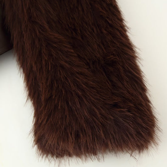 Damen Kurzjacke aus Lederimitat mit langen Kunstfellärmeln und Bindegürtel Nord Taschen