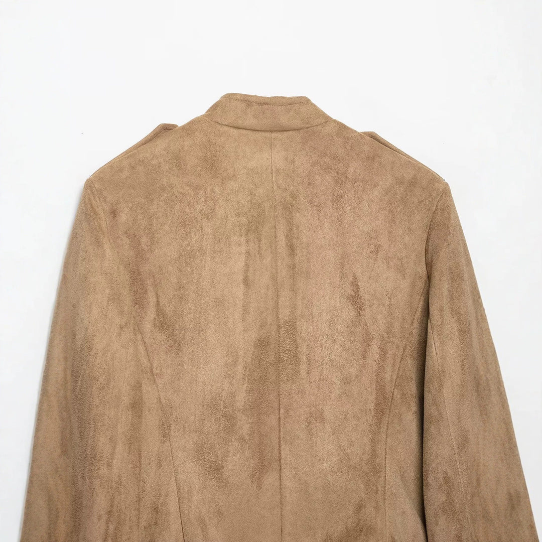 Damen Kurzjacke im Militärstil aus Veloursimitat mit Stehkragen, Epauletten und dekorativer Zierknopfleiste Nord Taschen