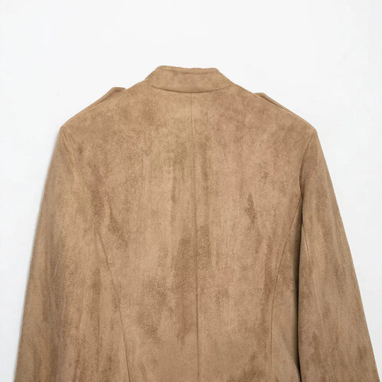 Damen Kurzjacke im Militärstil aus Veloursimitat mit Stehkragen, Epauletten und dekorativer Zierknopfleiste Nord Taschen
