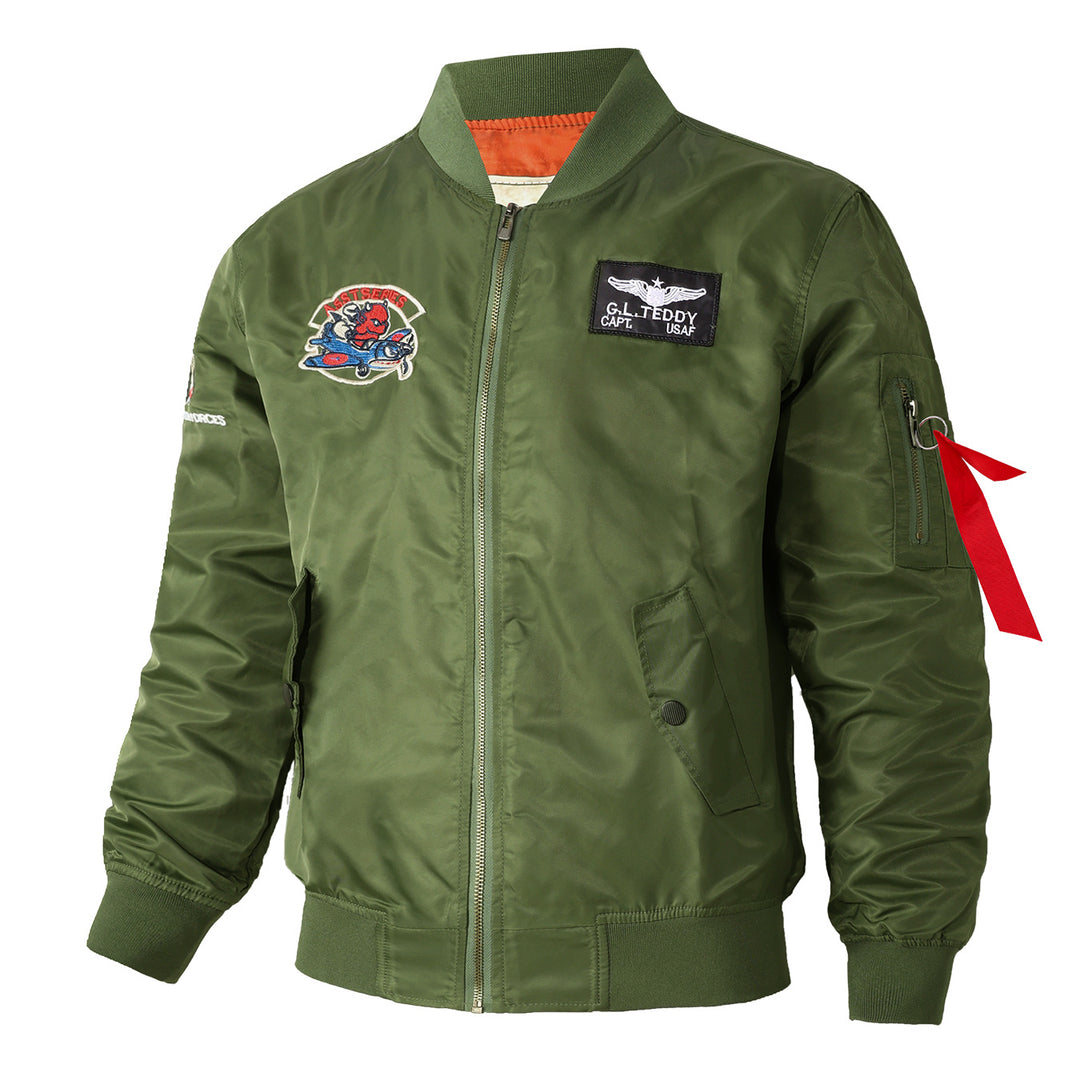 Men's  retro pilot-inspired flight jacket with embroidered crest, sleeve zipper utility pocket and contrast quilted lining Nord Taschen