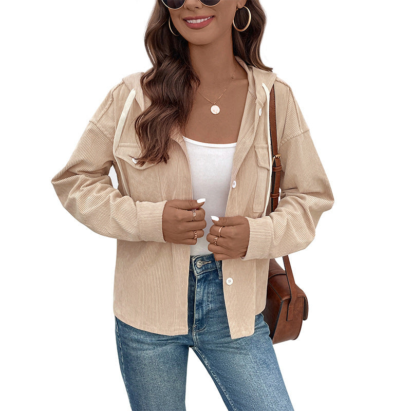 Damen Cordjacke mit Kapuze und Knopfdetails Nord Taschen