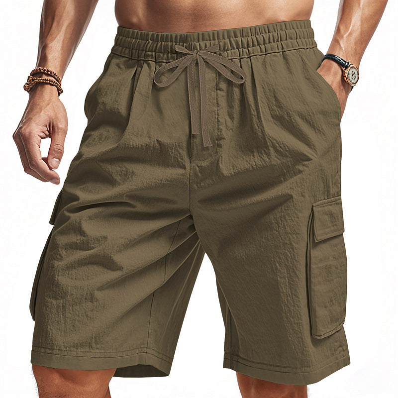 Herren nan knielange Utility-Shorts aus leichtem Baumwollmix mit elastischem Tunnelzugbund und aufgesetzten Klappentaschen