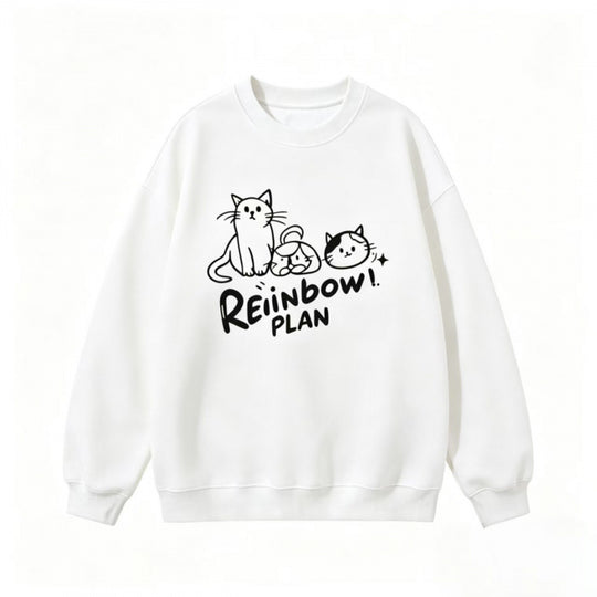 Unisex Oversize Baumwoll-Sweatshirt mit Katzenprint, Rundhalsausschnitt und Rippbündchen Nord Taschen
