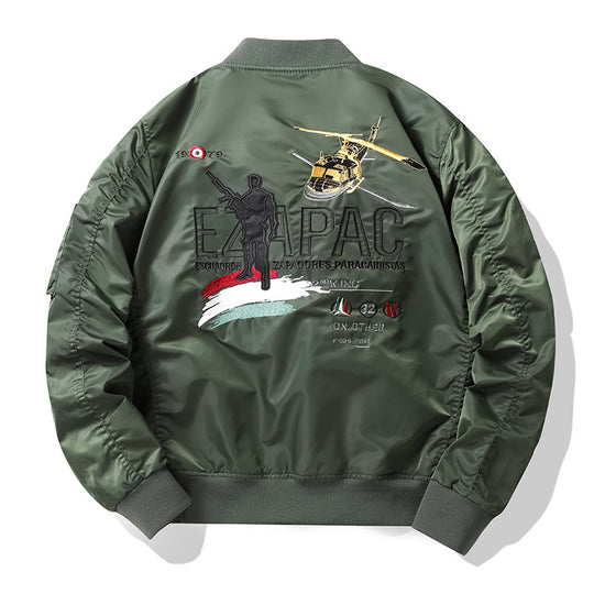 Herren Piloten-Bomberjacke im Vintage-Military-Stil mit gestickten Flugpatches und wasserabweisender Nylonoberfläche Nord Taschen