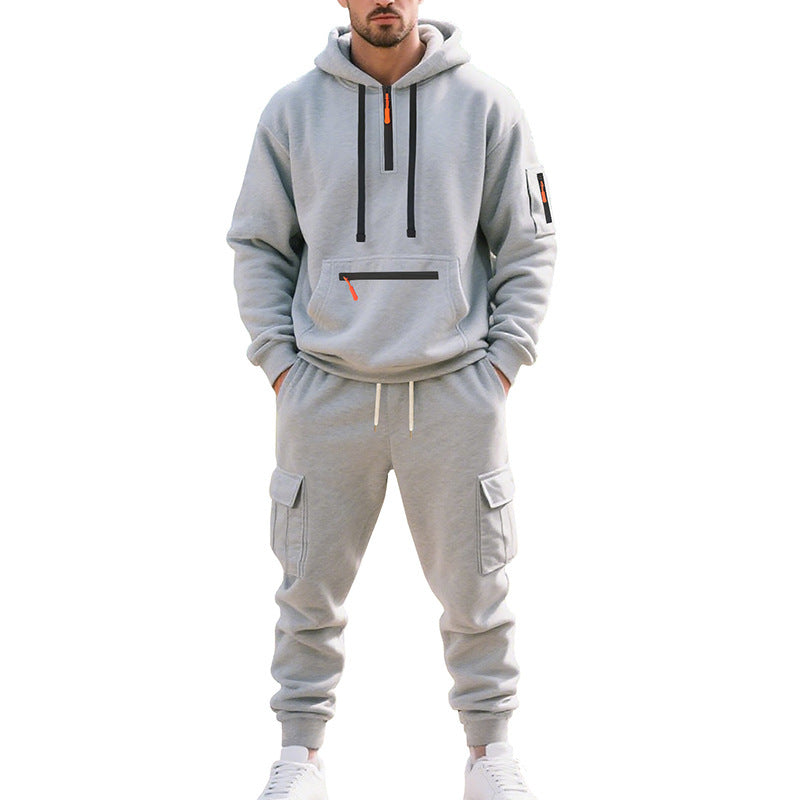 Herren Urbane Cargo-Jogging-Set mit Utility-Hoodie, Reißverschluss-Details und Cargo-Joggers Nord Taschen