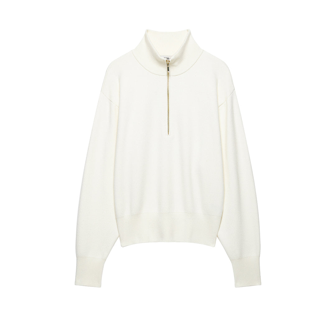 Damen Cropped Oversize-Strickpullover mit halbem Metallreißverschluss und Funnelkragen Nord Taschen