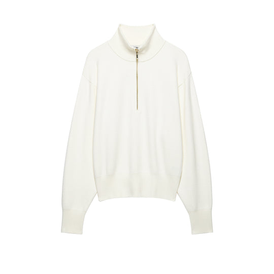 Damen Cropped Oversize-Strickpullover mit halbem Metallreißverschluss und Funnelkragen Nord Taschen