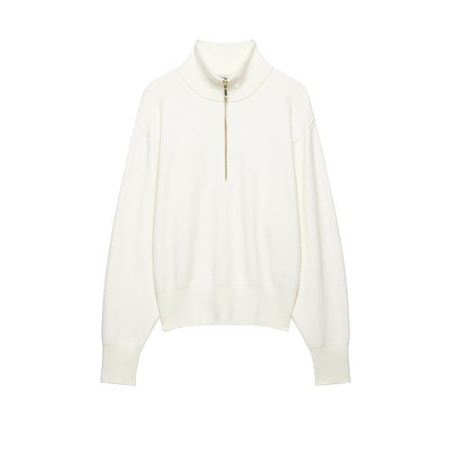 Damen Cropped Oversize-Strickpullover mit halbem Metallreißverschluss und Funnelkragen Nord Taschen