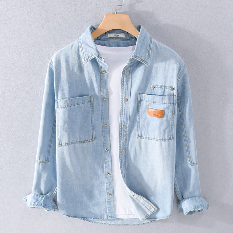 Herren Vintage-Jeanshemdjacke im Overshirt-Look mit Druckknöpfen und Kontrastnähten Nord Taschen