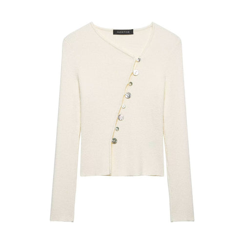 Damen Asymmetrische Bouclé-Strickjacke mit V-Ausschnitt und dekorativer Knopfleiste Nord Taschen