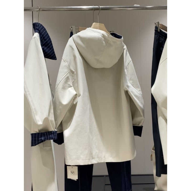 Unisex Oversized utilitarischer Trenchcoat mit kontrastiertem Innenfutter und Kapuze Nord Taschen