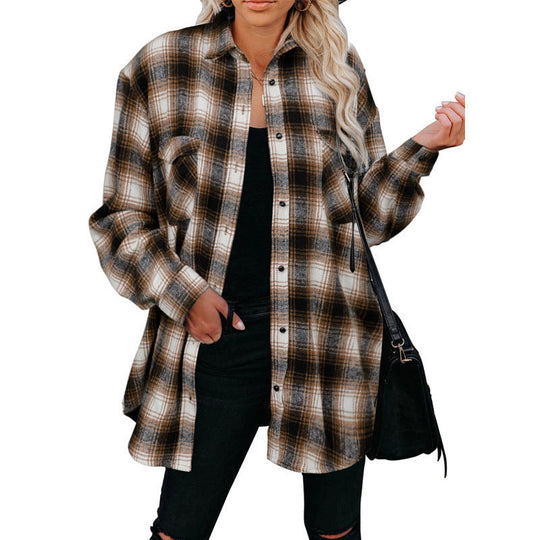 Damen Flanell Hemd im Vintage-Stil mit Karomuster und Brusttaschen