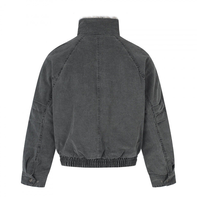 Damen Kurz geschnittene Cord‑Optik Blousonjacke mit Kunstfellfutter und hohem Stehkragen Nord Taschen