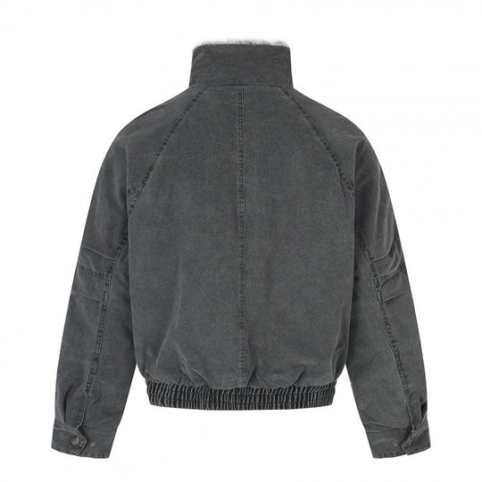 Damen Kurz geschnittene Cord‑Optik Blousonjacke mit Kunstfellfutter und hohem Stehkragen Nord Taschen