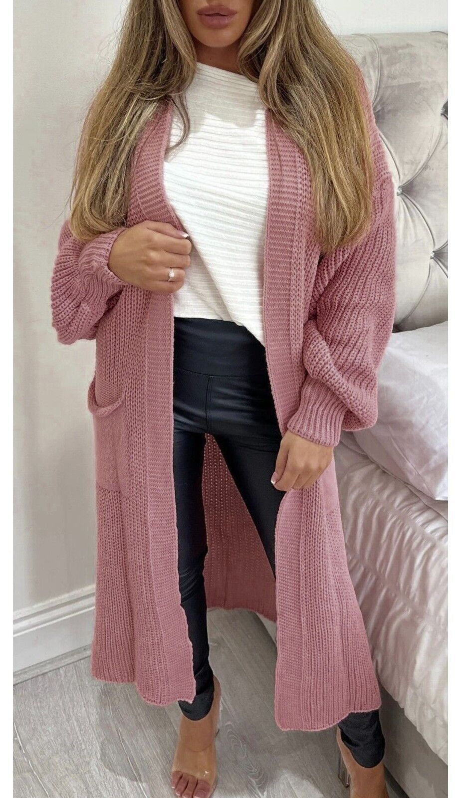 Damen Langer Strickmantel mit großzügigen Taschen