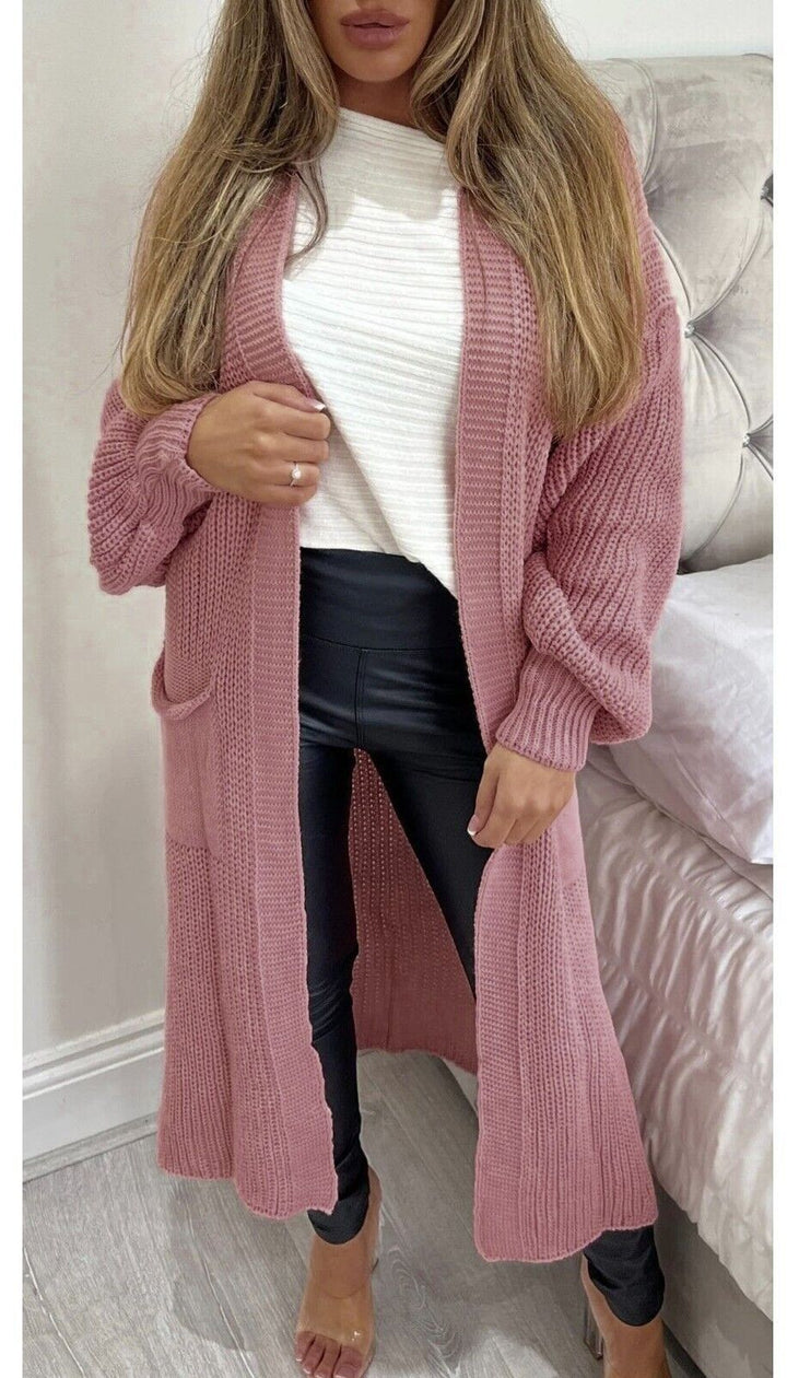 Damen Langer Strickmantel mit großzügigen Taschen
