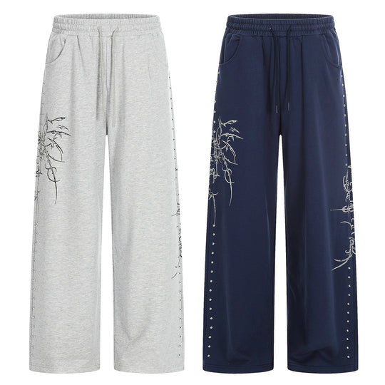 Damen Weite Sweatpants mit Tunnelzug, Ziernieten und grafischem Print Nord Taschen