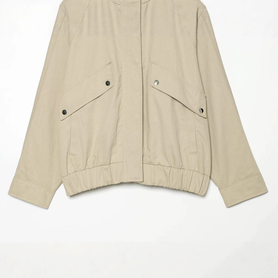 Damen Wasserabweisende Cropped-Utility-Jacke mit hohem Stehkragen und Karodetail an den Ärmelaufschlägen Nord Taschen