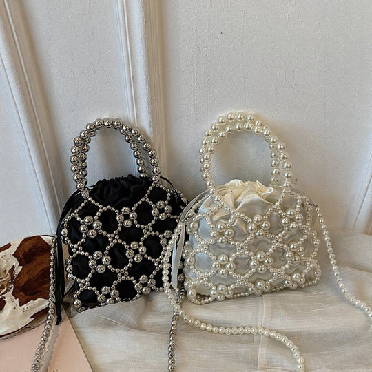 Damen elegante Beuteltasche mit dekorativen Perlen und Kordelzug Nord Taschen