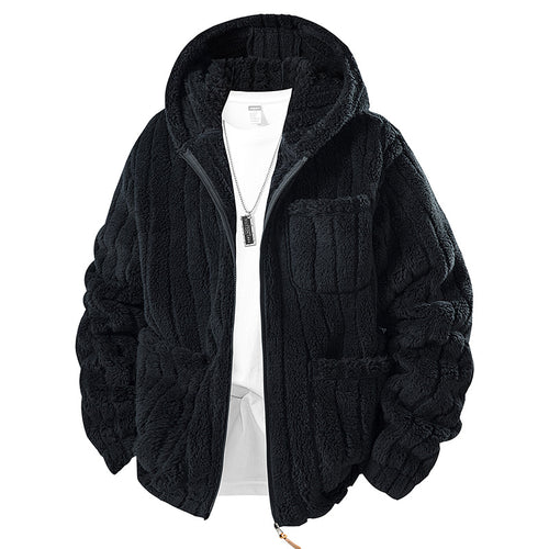 Herren Kapuzen-Fleecejacke aus Teddyfleece mit durchgehendem Reißverschluss und Mehrfachtaschen Nord Taschen
