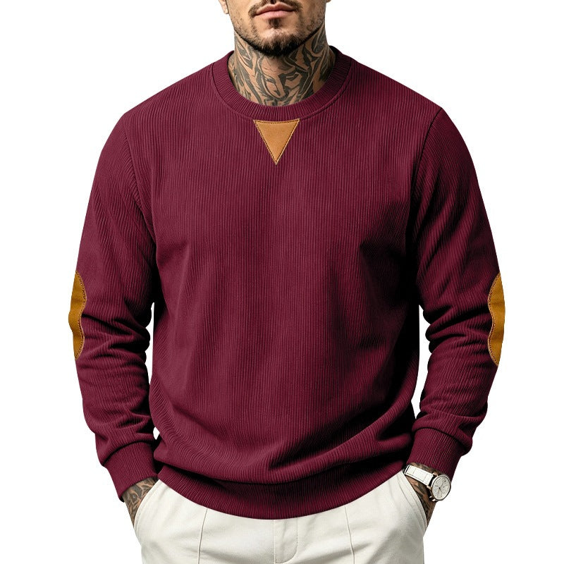 Herren Rippstrick-Sweatshirt mit Ellenbogenpatches und geripptem Rundhalsausschnitt Nord Taschen