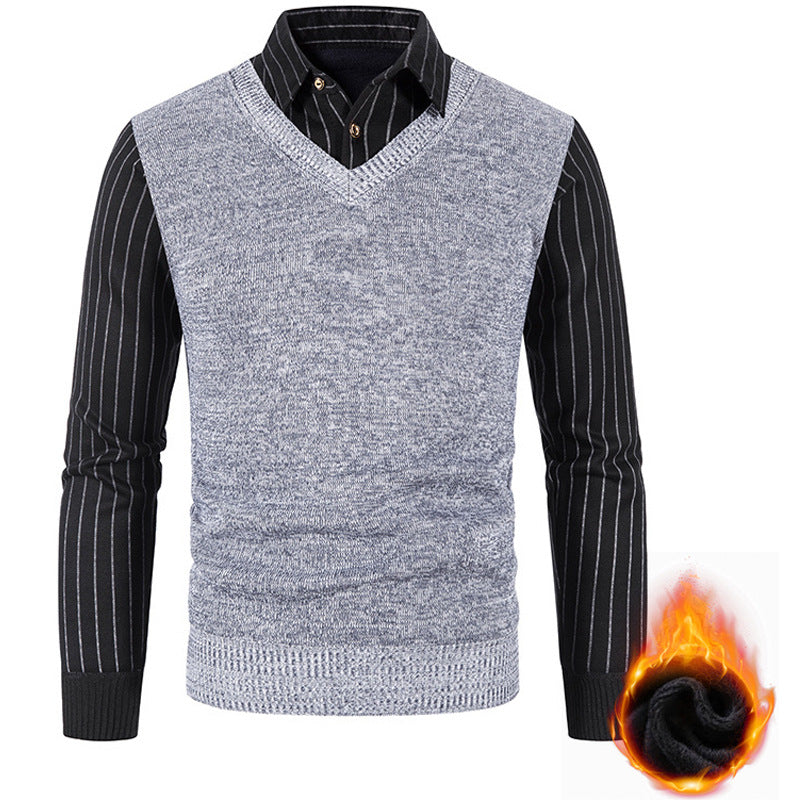Herren Thermo-gefütterte V-Ausschnitt Strickweste mit Rippbündchen Nord Taschen