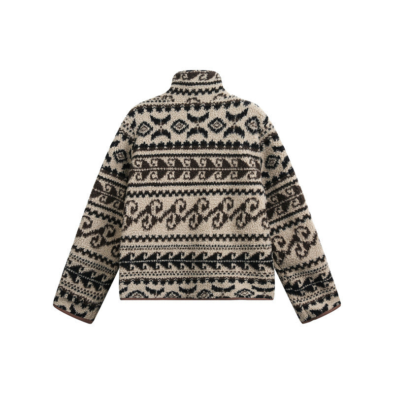 Unisex Kurz geschnittene Teddyfleecejacke mit Stehkragen und Norwegerstruktur Nord Taschen