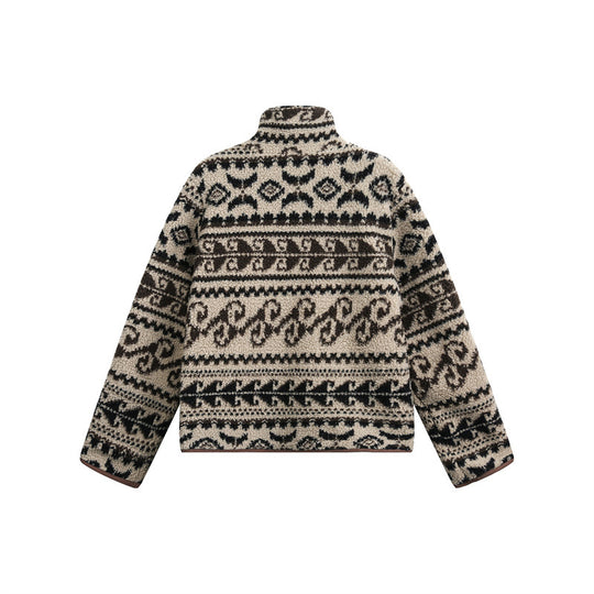 Unisex Kurz geschnittene Teddyfleecejacke mit Stehkragen und Norwegerstruktur Nord Taschen