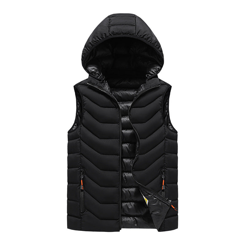 Herren Ärmellose Thermo-Utility‑Weste mit gesteppter Chevron‑Struktur, Kapuze und Zwei‑Wege‑Reißverschluss Nord Taschen