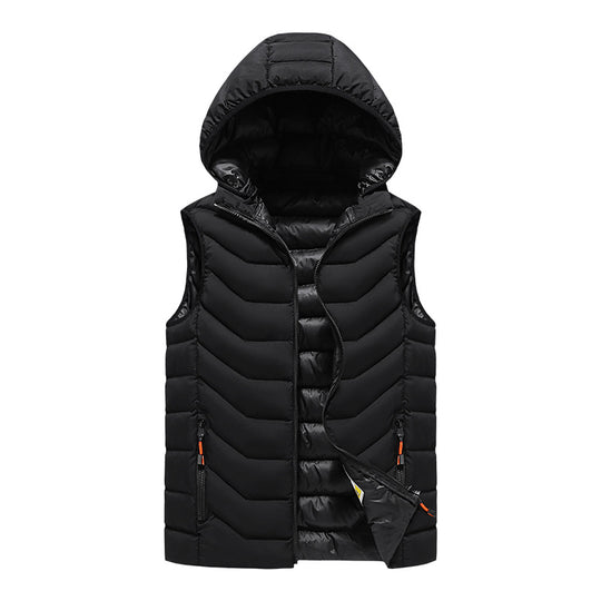 Herren Ärmellose Thermo-Utility‑Weste mit gesteppter Chevron‑Struktur, Kapuze und Zwei‑Wege‑Reißverschluss Nord Taschen