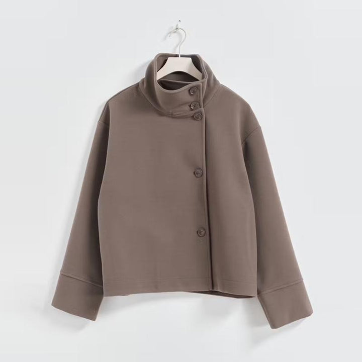 Damen Kurze Jacke mit hohem Kragen und Knopfverschluss Nord Taschen
