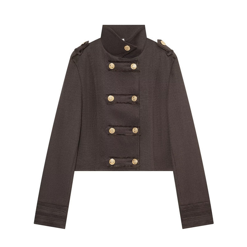 Damen Cropped Militärblazer mit Stehkragen, Epauletten und dekorativer Zierknopfleiste Nord Taschen