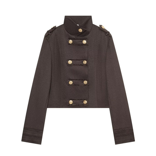 Damen Cropped Militärblazer mit Stehkragen, Epauletten und dekorativer Zierknopfleiste Nord Taschen