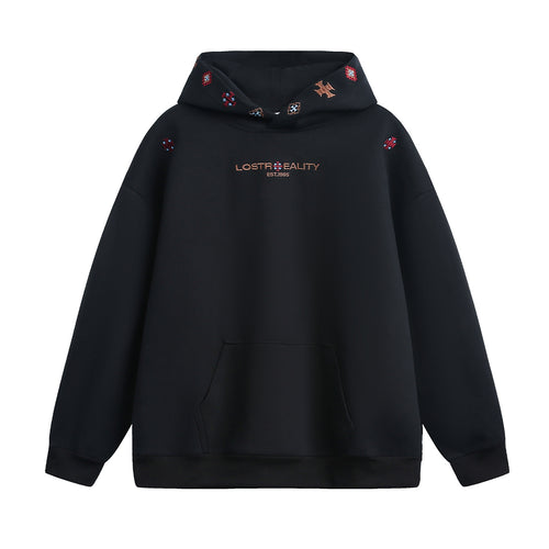Unisex Oversize Kapuzenpullover mit feiner Logo- und Motivstickerei sowie Kängurutasche Nord Taschen