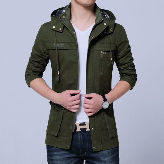 Herren Utility-Canvasjacke mit Kapuze, Reißverschluss-Front und Mehrfachtaschen Nord Taschen