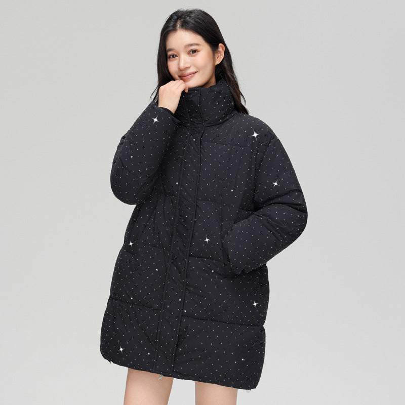 Damen nan mittellanger gesteppter Kurzmantel mit hohem Stehkragen, dezenter Glitzersteppung und leichter Thermoisolierung Nord Taschen