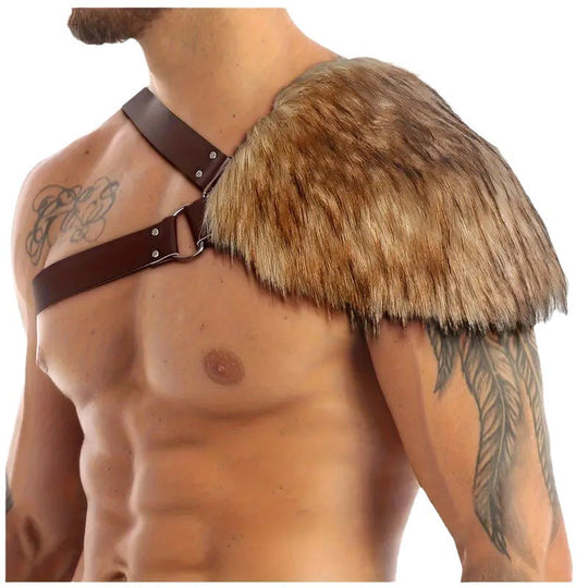 Herren Schulter-Harness mit abnehmbarem Kunstpelz-Schulterbesatz und verstellbaren Lederriemen Nord Taschen