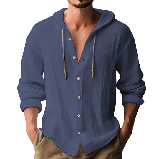 Herren lässiges Kapuzenshirt mit Knopfleiste und praktischen Taschen