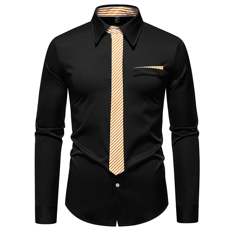Herren Slim-Fit Businesshemd mit integrierter Krawatten-Optik und Brusttasche Nord Taschen