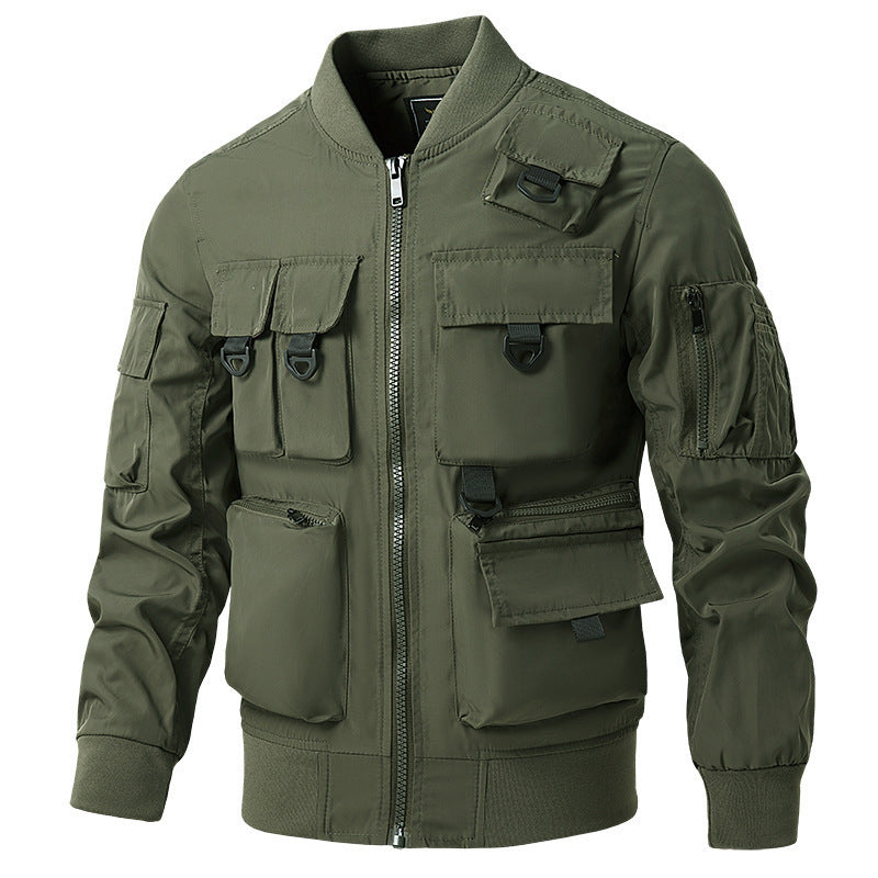 Herren  leichte Multitaschen-Bomberjacke im Pilotstil mit taktischen Schnallen, wasserabweisendem Nylon und elastischem Bund Nord Taschen
