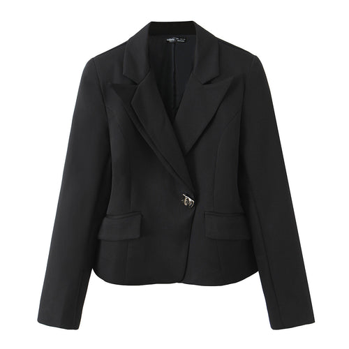Damen Taillierter Kurzblazer mit asymmetrischem Schmuckverschluss und Pattentaschen Nord Taschen
