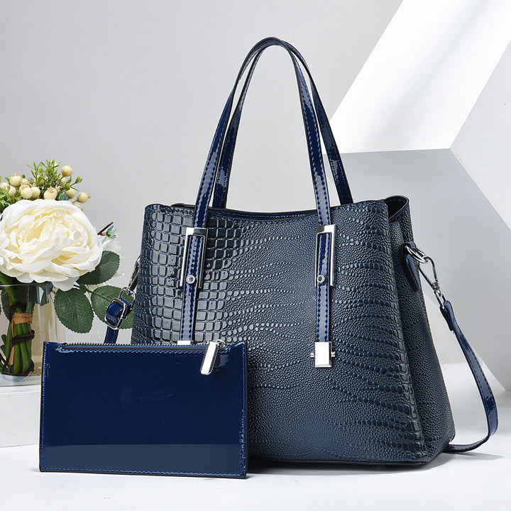 Damen elegante Handtasche mit glänzender Krokodilprägung und abnehmbarer Clutch Nord Taschen