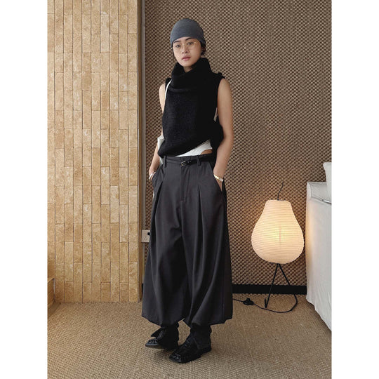 Damen weite Bundfaltenhose mit High Waist und Wollmix Nord Taschen