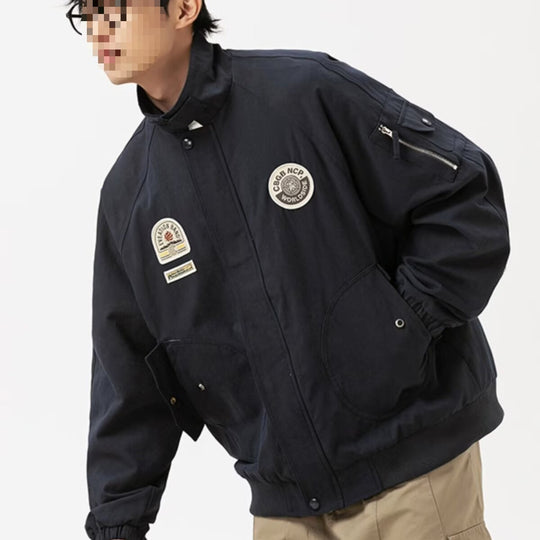 Herren Overshirt-Bomberjacke im Military-Look mit Emblem‑Patches, Ärmeltasche & geripptem Saum Nord Taschen