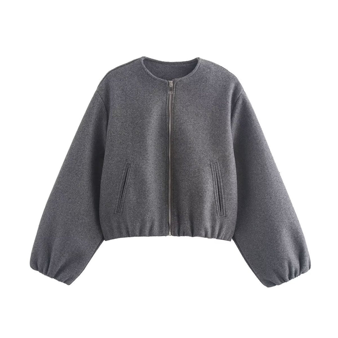 Damen bequeme und stylische Bomberjacke mit hohem Kragen und seitlichen Taschen Nord Taschen