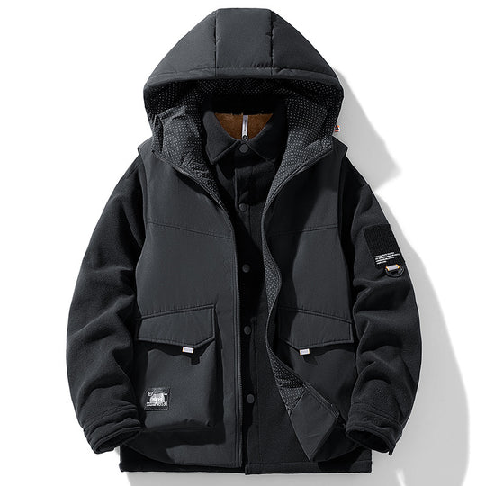 Herren Hybrid-Steppjacke mit Kapuze und Fleece-Ärmeln, Utility-Parka Nord Taschen