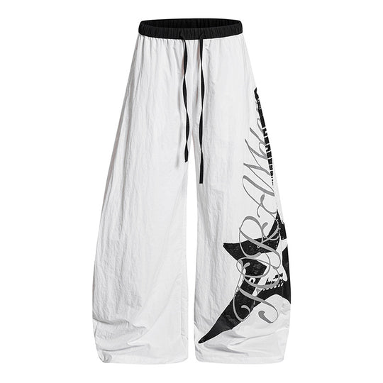 Damen Weite Palazzo-Hose mit Tunnelzugbund und großflächigem Statement-Print Nord Taschen